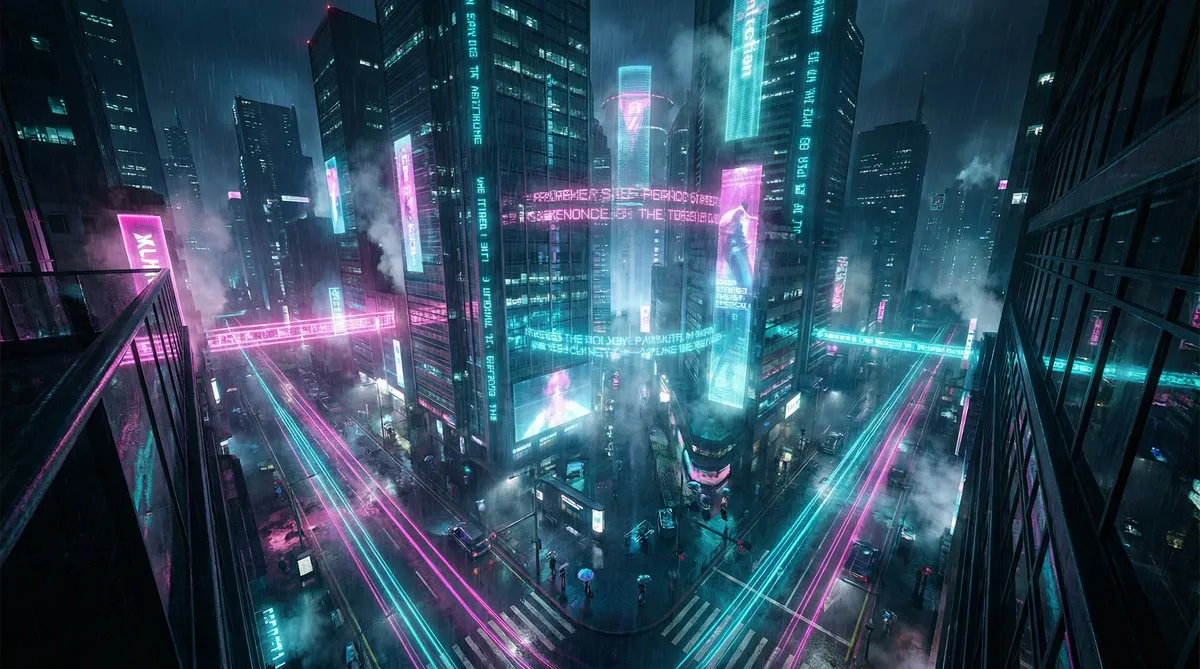 三圾片大全 竖屏短剧平台首页背景 - 赛博朋克都市夜景